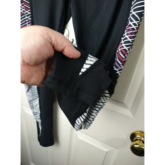 Free2be Black Breathable Leggings Side Multi Color Stripes. Size L - Picture 5 of 13